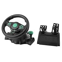 Braceus Gaming Steering Wheel, 180 Degrees Rotation ABS Gaming Vibration Racing Steering Wheel with Pedals