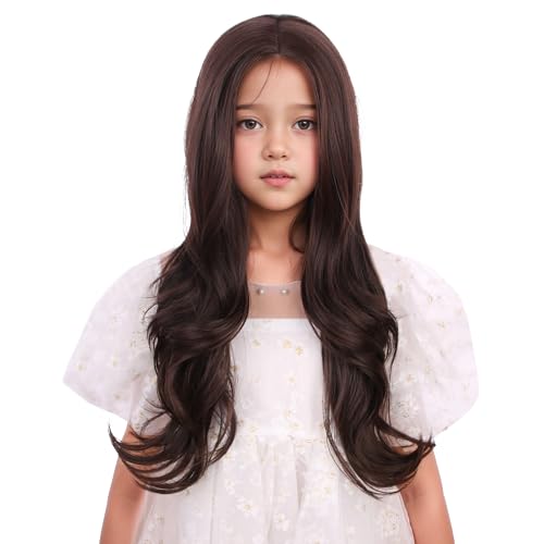 Edivd Kids Mixed Brown Wig Child Long Dark Brown Wavy Curly Wig Girls Chocolate Middle Part Wigs Heat Resistant Synthetic Wigs with Cap at Amazon