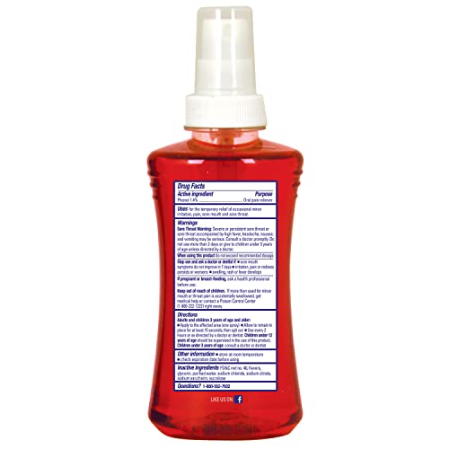 CHLORASEPTIC SUGAR-FREE SORE THROAT SPRAY, CHERRY, SPRAY SOOTHES THROAT PAIN IN SECONDS, 6 FL OZ