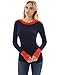 PattyBoutik Women Boat Neck Drop Shoulder Sweater (Navy Blue and Tangelo Medium)