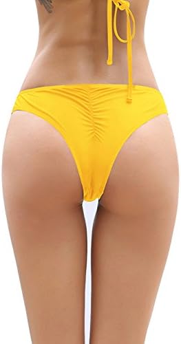 Balanciga Women's Sexy Brazilian Ruched Ruffle Cheeky Bikini Bottom Thong(Large/(US 12-14), Yellow)
