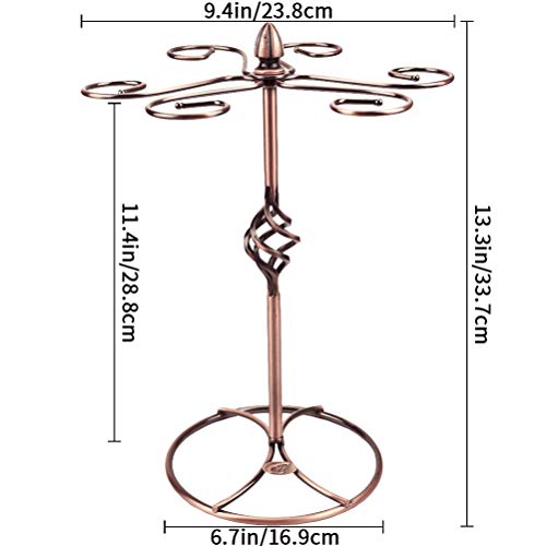 Wine Glass Stand Racks Holder- Elegant Freestanding Stemware Holder Stand With 6 Hooks for Home and Bar Storage and Artistic Tabletop Display, Metal Wine Glass Holder (Bronze)