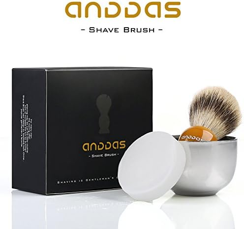 Badger Hair Shaving Brush and Stainless Steel Shinning Double Layer Bowl Mug with Shaving Soap by Anddas