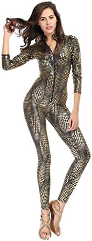 Ourlove Fashion Women's Sexy Faux Leather Wet Look Zipper Catsuit Adult Cosplay Fancy Dress Jumpsuit Tight Costumes