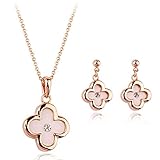 Acefeel Lovely Jewelry Set White Enamel Four Leaf Clover Gold Plated with Austrian Crystal S083