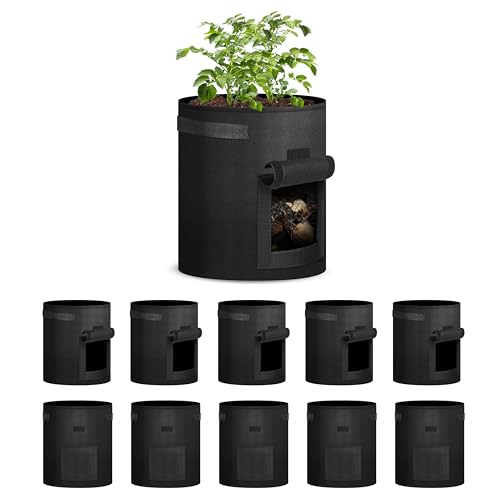 iPower 10-Pack 10-Gallon Potato Grow Bags Thickened Non-Woven Aeration Fabric C…