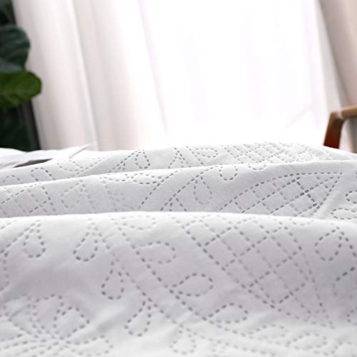 VEEYOO Bedspread Coverlet Set 3 Pieces - Soft Microfiber Lightweight Comforter Quilt Set for All Season, Full/Queen, White - Thumbnail 7