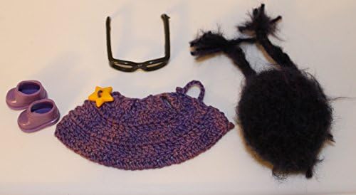 Purple Outfit For Tiny BJD 3 1/2 Inches Tall, Wig 3-4 Inches and Shoes Included