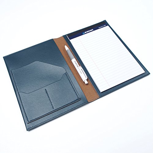 AHZOA 4 Pockets A5 Size Memo Padfolio S6 with Mechanical Pencil , Including 5 X 8 Inch Legal Writing Pad, Synthetic Leather Handmade 6.46 X 8.78 Inch Notepad Clipboard Holder (dark green)