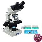 Promotion Set: OMAX 40X-2000X Lab LED Binocular Compound Microscope with Double Layer Mechanical Stage + 100 Glass Blank Slides & Covers + 100 Lens Cleaning Paper
