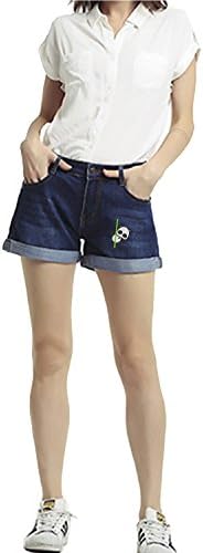 Women's CUTE CARTOON PANDA WITH BAMBOOd High Waist Distressed Ripped Stretch Denim Shorts