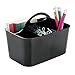 mDesign Plastic Small Office Storage Organizer Utility Tote Caddy with Handle for Cabinets, Desks, Workspaces - Holds Desktop Office Supplies, Pencils, Staplers Lumiere Collection, 2 Pack, Black