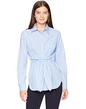 Women's Woven Shirt With Knotted Waist