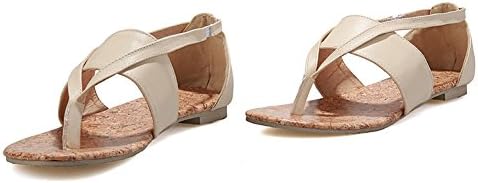 Noebo Women's Leather Casual Thong Sandals Summer Flats Beige 41 9 D(M) US