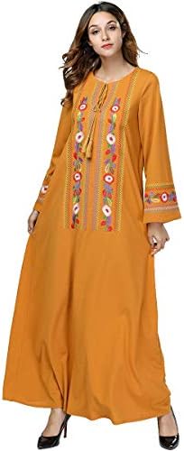 Acqrobe Women Muslim Kaftan Dresses - Elegant Embroidery Maxi Dress Dubai Islamic Abaya Jilbab Turkish Loose Robes Gown
