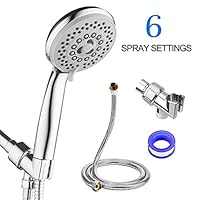 Shower Head High Pressure Handheld - 6 Spray Setting Hand Held Shower Heads with Hose 4"Chrome Plated Face with Adjustable Bracket Rain Showerhead Set