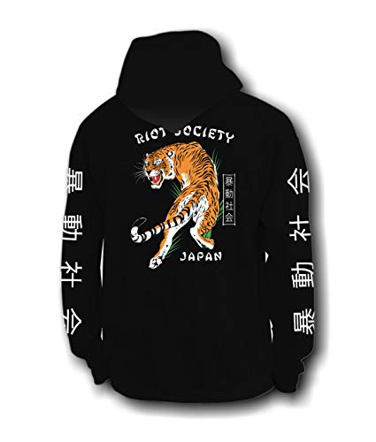 RIOT SOCIETY JAPANESE TIGER MENS GRAPHIC PULLOVER HOODIE SWEATSHIRT – BLACK, MEDIUM