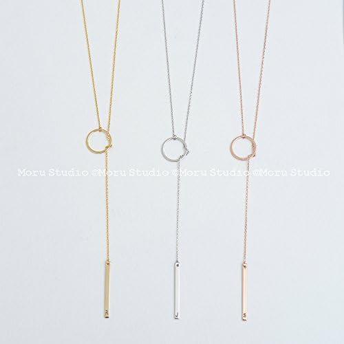 Custom Bar Drop Necklace, Lariat Necklace, Drop Ring Necklace, Y Necklace, Long Necklace, Hand stamped Initial, Layered Necklace, NCR 131