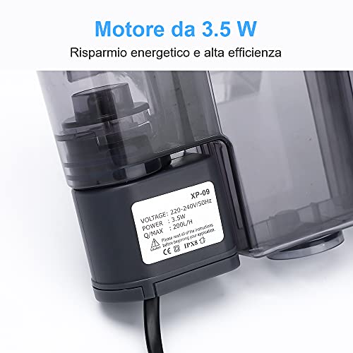 AKKEE Filtro per Acquario, Valvola di Flusso Regolabile, Acquario Sommergibile Filtro a Cascata Tipo di 200L / H Filtro Esterno, Adatto per Acquario da 20L ~ 40L (3,5W)