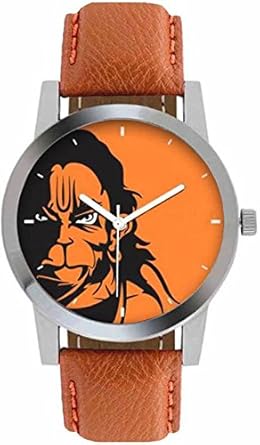 Swadesi Stuff Brown Leather Strap Lord Hanuman Steel Color Dial Analog Stylish Watch for Men & Women