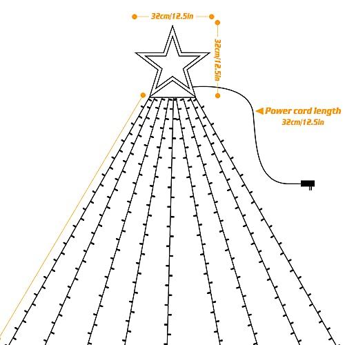 344er LEDs Lichterkette Weihnachtsbaum, 3.6M Weihnachtsbaum-Überwurf-Lichterkette mit 9 Girlanden und Sterne, Weihnachtsbaum Lichter Wasserdicht weihnachtsbeleuchtung für tannenbaum,grüngürtel,busche