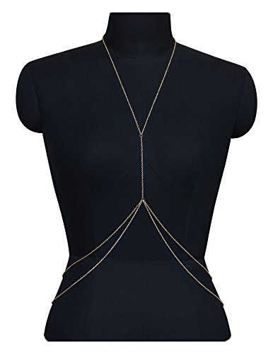 Zealmer Women Harness Body Chain Necklace Summer Beach Bikini Chain Crossover Bra Chain Golden