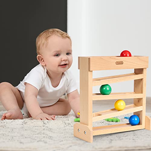 MORITECK Montessori Ball Drop Toy, Wooden Ball Tracker, Early