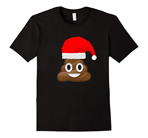 Mens Santa Poo Emoji T-Shirt | Christmas Ugly Sweater, Gift | XL Black