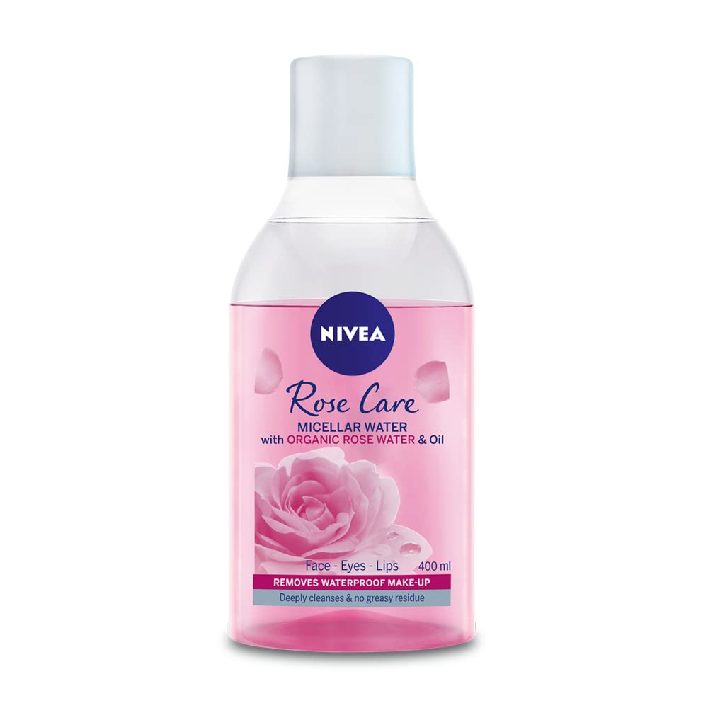 NIVEA MicellAIR Rose Micellar Water with Oil (400ml), Micellar Cleansing Water, Waterproof Makeup Remover, Rose Toner for Thorough Cleansing