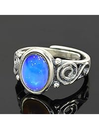 Fun Jewels - Anillo de plata de ley con piedra ovalada y diseño intrincado (ajustable)