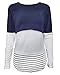 Charbolin Women's Breastfeeding and Nursing Long Sleeves Nave Blue Lace Striped Stitching Shirt Tops Clothes
