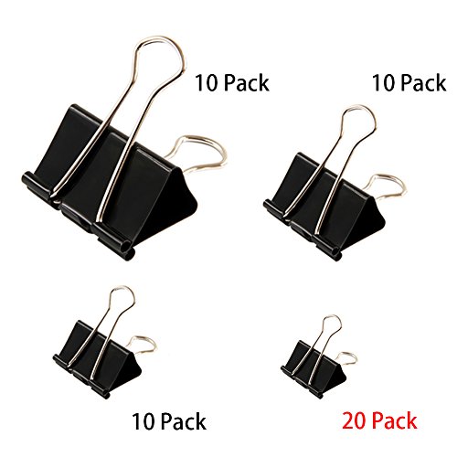 Binder Clips Paper Clamp For Paper-50 Pack Clips Paper binder Assorted Sizes (Black)