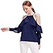 BELLA PHILOSOPHY Women's Chiffon Blouse Shirt With Halter Cami Off Shoulder Ruffles Flounce Long Sleeve Details … (XL, Navy Blue)