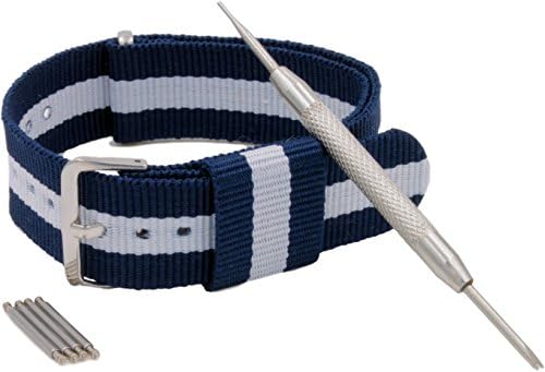20mm Blue and White DW watch strap with spring bar removal tool and 4 spring bars- Barron Watch Co. [BWC]