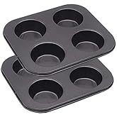 HYTK 4 Cup Muffin Pan 2 Pcs (8.5 X 7.48 Inch) Air Fryer Small Oven Cupcake Baking Pan Non Stick No Toxic Bakeware