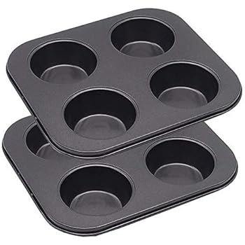 Muffin Pan, Cupcake Baking Pan (Let's Baking), Carbon Steel, Non Stick, 4 / 6 / 12 Cups by Lovekitchen Store (2pcs 4-cups pan)