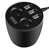 Qisan Car Charger for Cup Holder 3 USB Port with 2 Expansion Output for Smart Devices Come with a FREE Qisan Screen Cleaning Cloth
