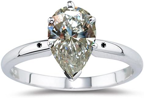 RINGJEWEL 1.66 ct VVS1 Pear Moissanite Solitaire Engagement Silver Plated Ring Off White Color Size 7