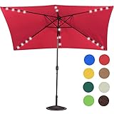 Sundale Outdoor Rectangular Solar Powered 22 LED Lighted Outdoor Patio Umbrella with Crank and Tilt, Aluminum, 10 by 6.5-Feet (Red)
