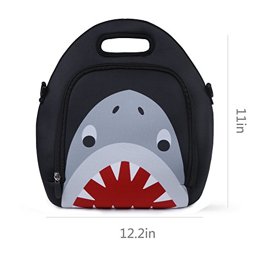 Neoprene Lunch Bag, Anyshock Insulated Lunch Tote Bento Box Organizer with Zipper Pocket Adjustable Shoulder Strap Outdoor Travel Picnic Carry Case For Women Men Kids Girls Adults (Shark)