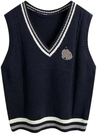 Gihuo Women's V Neck Trendy Sweater Vest Cable Knit Sleeveless