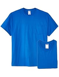 Jerzees, camiseta, magas cortas, con bolsillo, blanca (3 unidades), para hombre adulto
