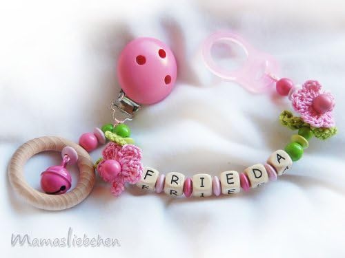 Personalized pacifier clip with wooden letter beads model 1073, handmade by mamasliebchen