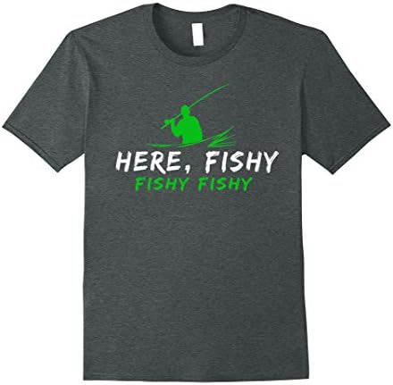 Mens Here, Fishy Fishy Fishing T Shirt Large Dark Heather
