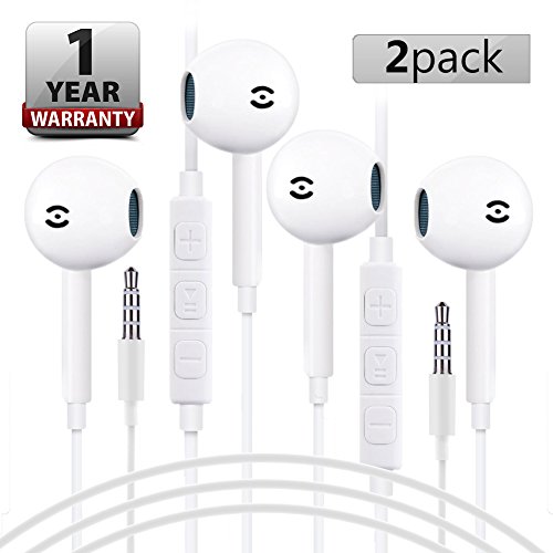 2 PACK Headphones, Earphones with Microphone , Noise cancelling Earbuds with Volume Control Compatible with all Phones Tablets MP3 Laptops Desktops with 3.5 Audio Jack