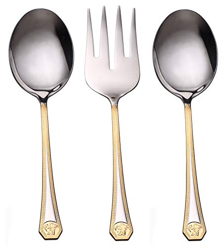 Venezia Collection 75-Pc Luxury Gold Flatware Set for 12 w/Wooden Storage Case, 24 kt Plated Premium Dining Cutlery Service, 18/10 Surgical Stainless Steel Silverware Hostess Serving Set in a Chest - Thumbnail 2
