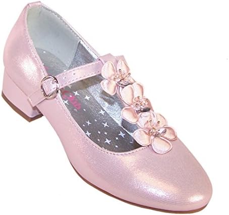 The Sparkle Club Girls Pink Sparkly Special Occasion Party Flower Girl Mary Jane Heeled Shoes.