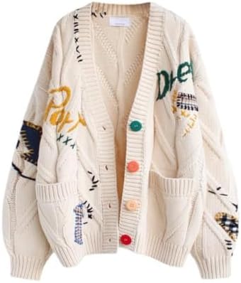 utcoco Womens Open Front Cardigan Cable Knit Long Sleeve Button