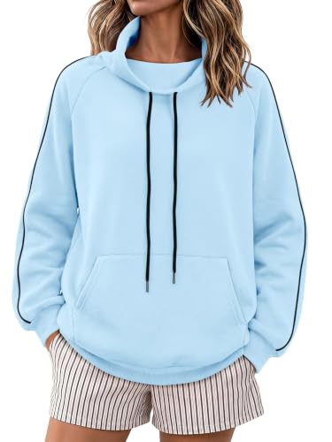 Magritta Women's Long Sleeve Mock Neck Pullover with Pockets, Sky Blue, XS at Amazon