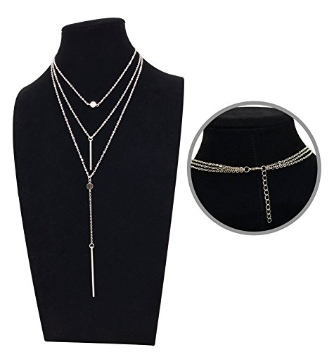 Suyi Exquisite Sequins Multilayer Chain Turquoise Beads Necklace with Feather Pendent Hanging Rod Silver - Thumbnail 5